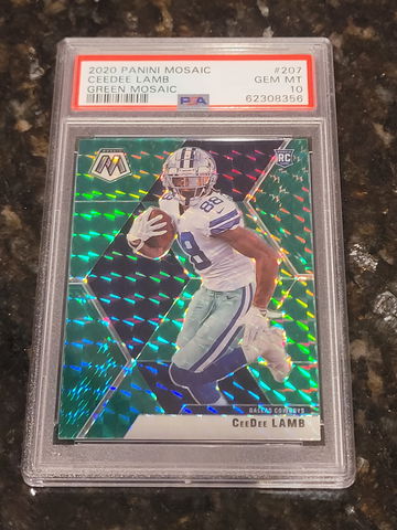 2020 Mosaic Ceedee Lamb PRIZM Green #207 RC Rookie HOLOGRAM PSA 10 GEM