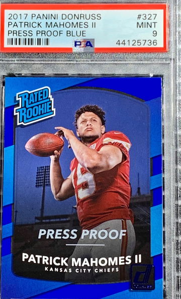2017 PATRICK MAHOMES BLUE PRESS PROOF RATED ROOKIE #327 PSA 9
