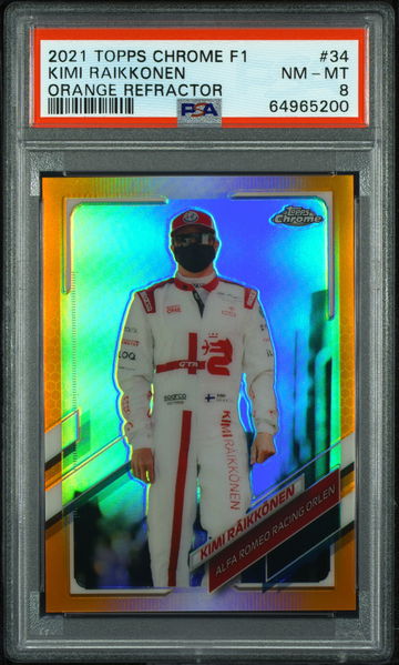 💎🚨 2021 Topps Chrome F1 🍊 Orange Refractor /25 KIMI RAIKKONEN PSA 8 🏎🇫🇮