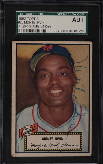 1952 Topps Baseball Monte Irvin #26 Black Back AUTO RARE! NICE!