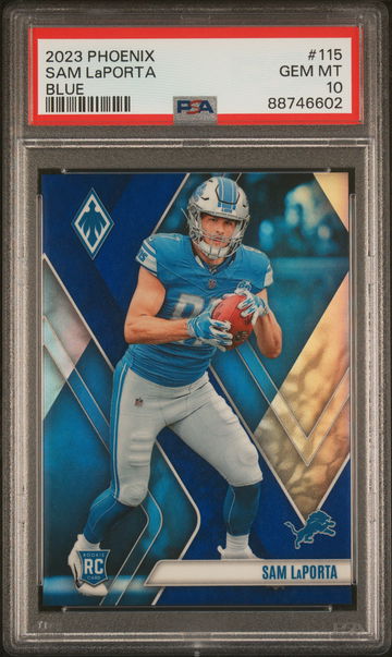 2023 Panini Phoenix Blue Sam Laporta Rookie RC /35 #115 PSA 10