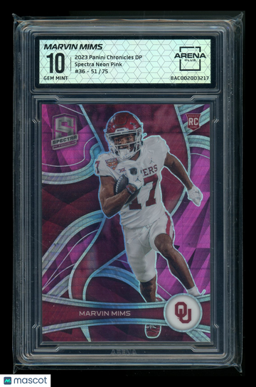 2023 Panini Chronicles Spectra Neon Pink Marvin Mims #36 /75 RC Arena Club 10