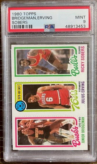 1980 Topps Julius Erving (Dr. J), Junior Bridgeman, & Ricky Sobers PSA 9