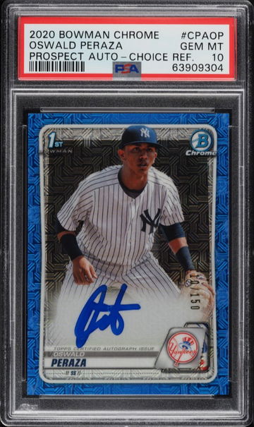 2020 Bowman Chrome Choice Oswald Peraza Auto /150 PSA 10