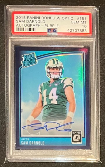 Sam Darnold 2018 Panini Donruss Optic Rated Rookie Auto Purple #d 33/35 PSA 10