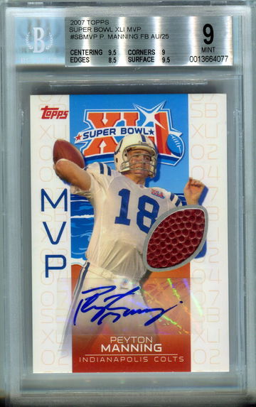 2007 Topps Peyton Manning Super Bowl MVP Game Used Ball Autograph #d 14/25 BGS 9/10