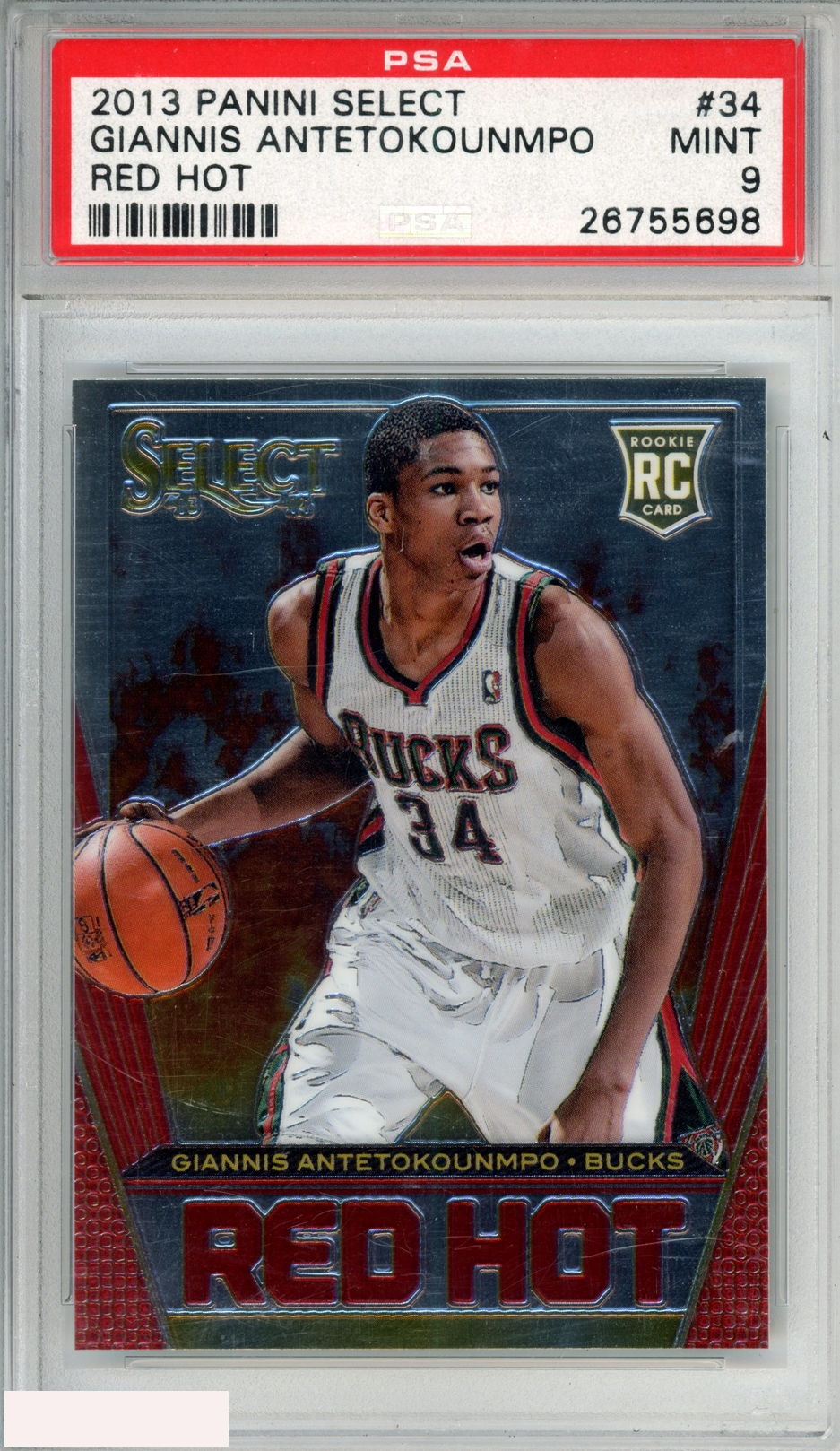 2013 PANINI SELECT RED HOT GIANNIS ANTETOKOUNMPO #34 ROOKIE RC