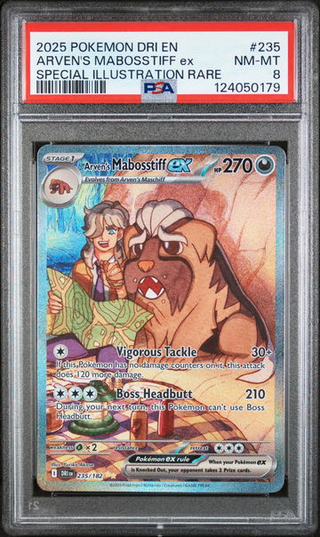 2025 Destined Rivals - Dri En - English Special Illustration Rare (Holo) Arven's Mabosstiff Ex #235 PSA 8