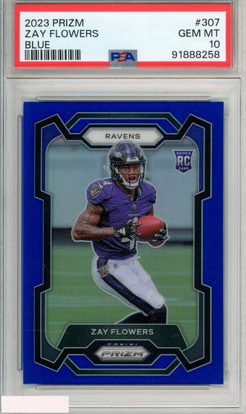 2023 PANINI PRIZM ZAY FLOWERS #307 BLUE PRIZM PSA 10 GEM MT RC ROOKIE
