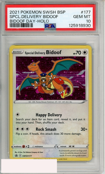 2021 POKEMON SWSH BSP SPCL DELIVERY BIDOOF #177 DAY-HOLO PSA 10