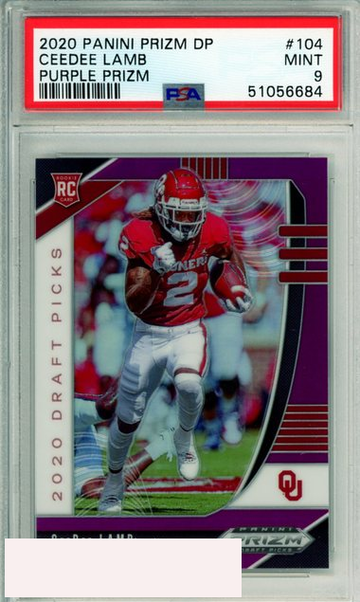 2020 PANINI PRIZM DRAFT PICKS PURPLE PRIZM CEEDEE LAMB #104 ROOKIE PSA MINT 9