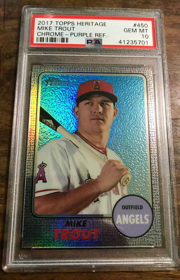 2017 TOPPS HERITAGE CHROME PURPLE REFRACTOR MIKE TROUT PSA 10 GEM NINT 