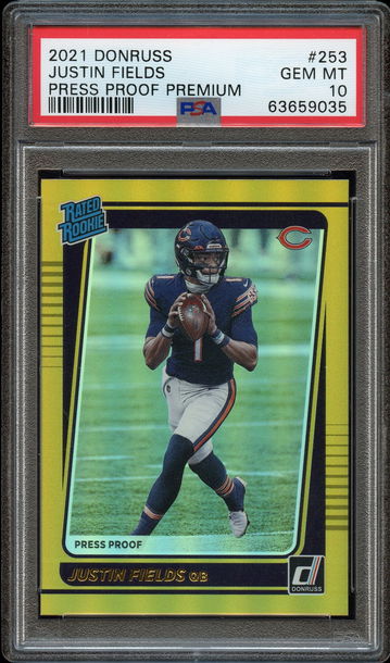2021 DONRUSS JUSTIN FIELDS PRESS PROOF PREMIUM HOLO GOLD PSA 10