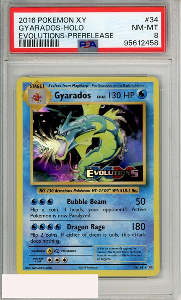 2016 POKEMON XY EVOLUTIONS GYARADOS-HOLO #34 PRERELEASE PSA 8