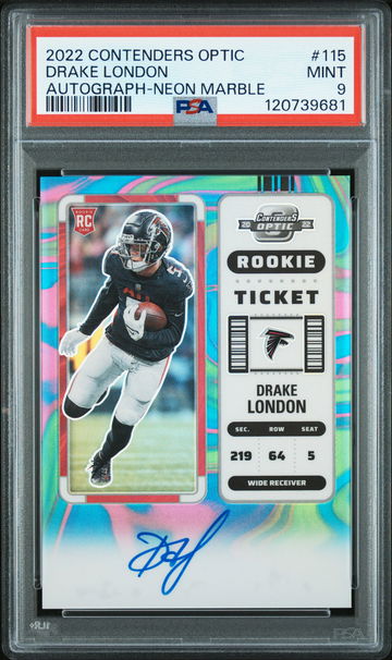 2022 Panini Contenders Optic Neon Marble Drake London #115A /4 PSA 9