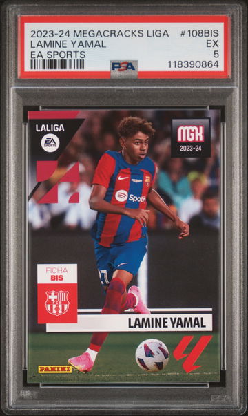 2023-24 PANINI MEGACRACKS LALIGA LAMINE YAMAL #108BIS TRUE ROOKIE RC PSA 5
