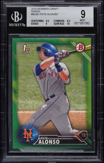 2016 Bowman Draft Green #BDP92 Pete Alonso BGS 9 Rookie RC