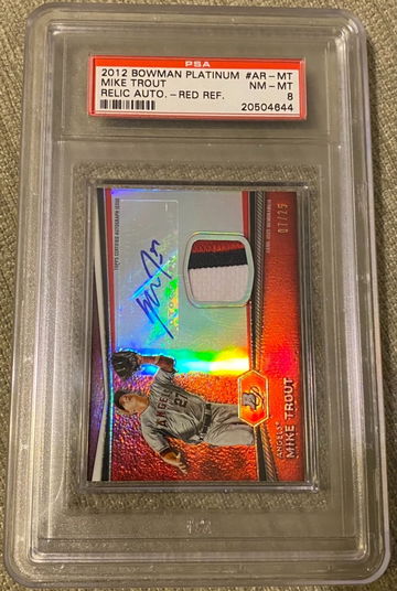 Mike Trout 2012 Bowman Platinum Red Refractor Relic Auto 07/25