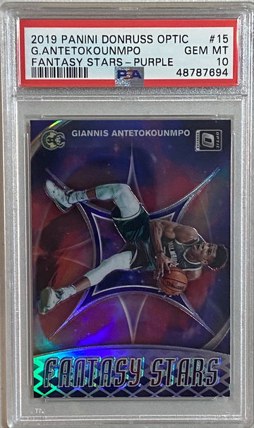 2019 Optic Giannis Antetokounmpo Fantasy Stars Purple PSA 10