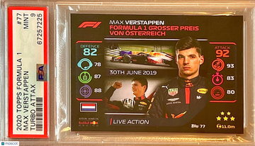 POP 1 No 10 PSA 9 RC Max Verstappen 2020 Topps Turbo Attax F1 Rookie Live Action
