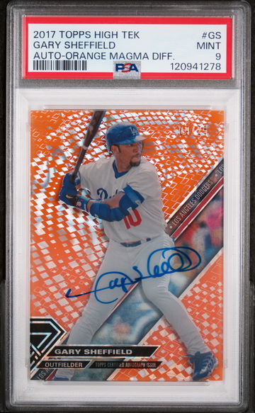 2017 Topps High Tek Orange Magma Diffractor Gary Sheffield #HT-GS Auto /25 PSA 9
