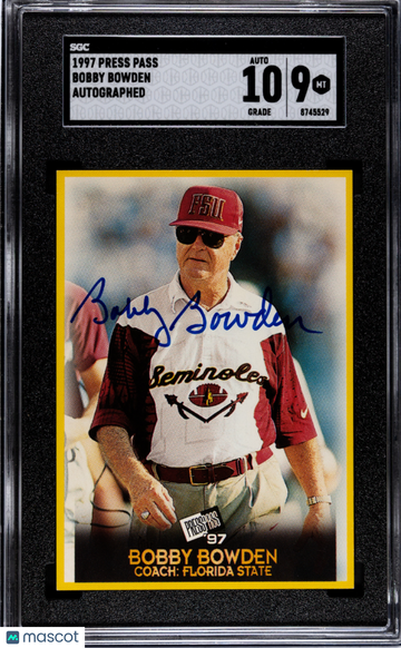 1997 Press Pass Bobby Bowden Autograph SGC 9 Auto 10