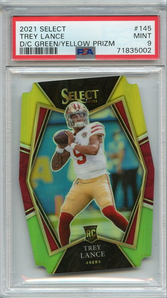 2021 Select Prizm Green and Yellow Die Cut #145 Trey Lance PSA 9