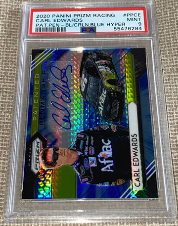 2020 PRIZM RACING PATENTED PERMANSHIP BLUE HYPER CARL EDWARDS 18/25 PSA 9 AUTO
