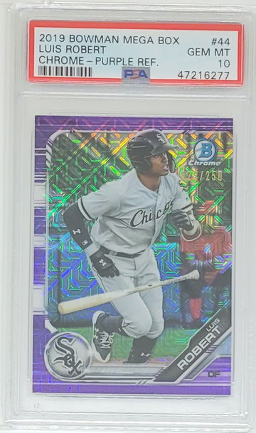 2019 Bowman Mega Box Luis Robert Purple Refractor #/250 SP RC #44 PSA 10 GEM MINT
