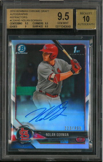 2018 Bowman Chrome Draft Nolan Gorman 1st Refractor Auto BGS 9.5 /499