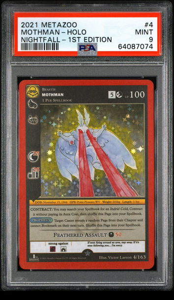 🦋🧨 2021 Metazoo Nightfall 1st Edition #4 ~ MOTHMAN FULL HOLO ~ PSA 9 GEM 👻🦁