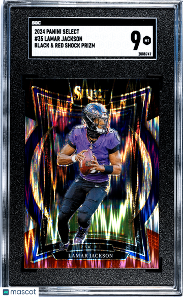 2024 Panini Select Lamar Jackson #35 Black & Red Shock Prizm SGC 9