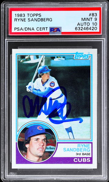 1983 TOPPS #83 RYNE SANDBERG RC HOF PSA 9 DNA AUTO 10