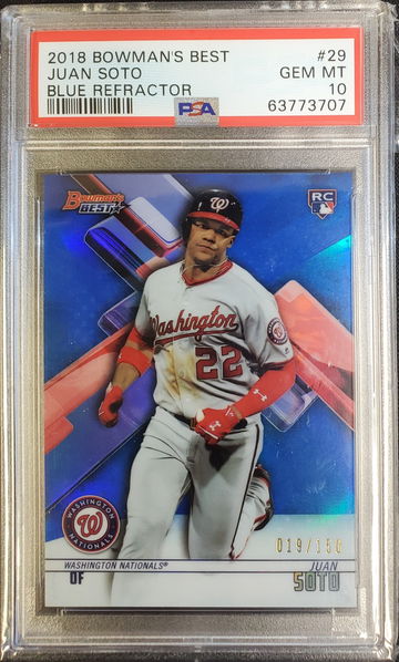 2018 Bowmans Best #29 Juan Soto Blue Refractor #19/150 PSA 10
