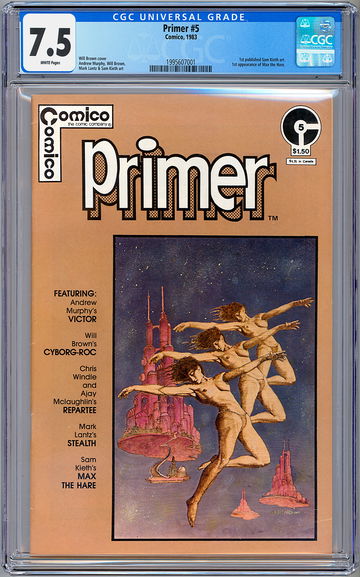 COMICO PRIMER #5 CGC 7.5 RARE HTF *FIRST SAM KIETH ART* FIRST MAX THE HARE 1983