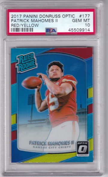 Patrick Mahomes 2017 Donruss Optic Red/Yellow #177 RC PSA 10