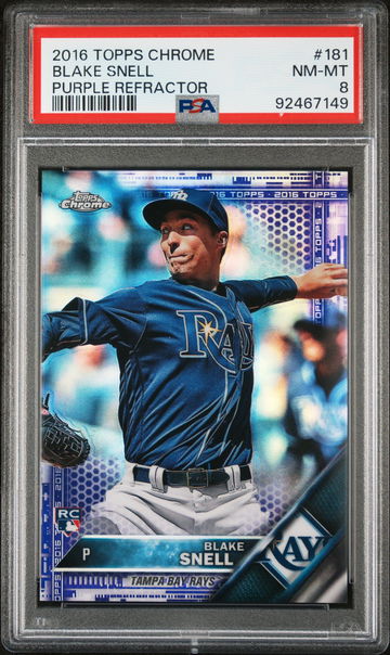 2016 TOPPS BLAKE SNELL CHROME /275 PURPLE REFRACTOR #181 PSA 8 ROOKIE RC