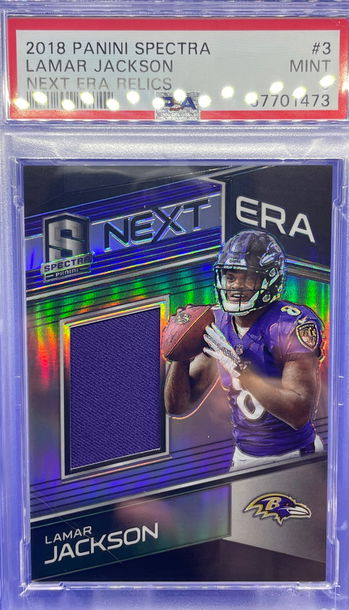 Lamar Jackson 2018 Panini Spectra Next Era Relics Rookie 11/199 PSA 9 MINT SP RC