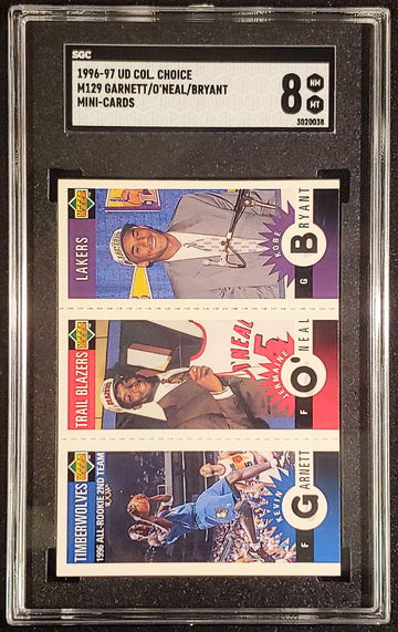 1996 UD Collector's Choice M129 Garnett/O'Neal/ Kobe Bryant Mini-Cards SGC 8