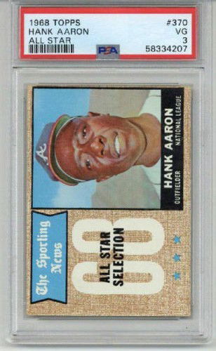 1968 TOPPS ALL STAR #370 HANK AARON CARD BRAVES PSA 3 VG NEW LABEL LOW POP RARE