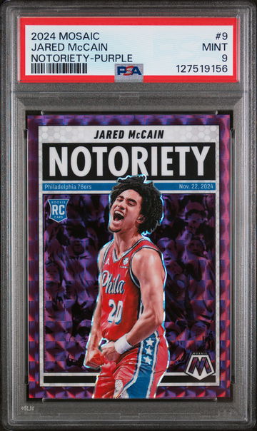 2024 Panini Mosaic Notoriety Purple Jared Mccain #9 /99 PSA 9