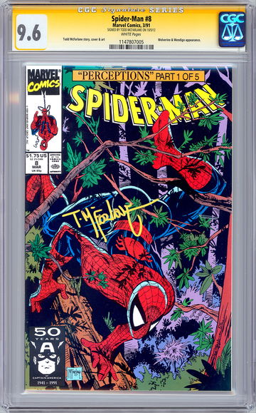 SPIDER-MAN #8 CGC-SS 9.6 *FIRST PRINT SIGNED BY ORIG ARTIST TODD MCFARLANE* 1991