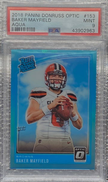 2018 Donruss Optic Baker Mayfield #153 Aqua /299  RC - PSA 9!