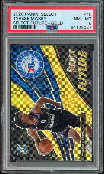 2020 PANINI SELECT RC TYRESE MAXEY SELECT FUTURE GOLD 03/10 CARD #10 PSA 8