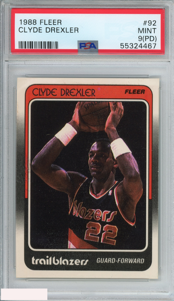 1988 FLEER CLYDE DREXLER #92 PORTLAND TRAIL BLAZERS HOF PSA 9 MINT (PD)