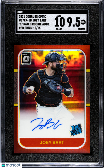 2021 Donruss Optic Joey Bart #87RR-JB '87 Rated Rookie Autograph Red Prizm SGC 9.5 Auto 10