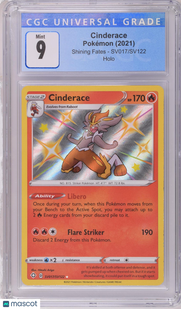 2021 Pokémon Shining Fates Cinderace Shiny Vault CGC 9 #SV017/SV122