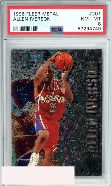 1996 FLEER METAL ALLEN IVERSON #201 PHILADELPHIA 76ERS ROOKIE RC PSA NM-MT 8