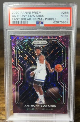 ANTHONY EDWARDS PSA 9 2020 PANINI PRIZM #258 ROOKIE PURPLE FAST BREAK PRIZM /75