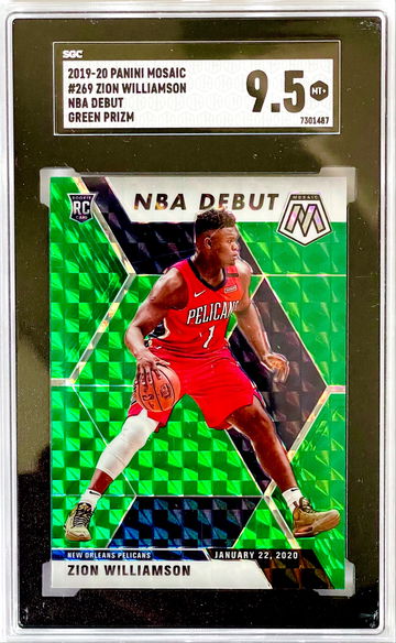 Zion Williamson RC 2019-20 Mosaic NBA Debut Green Prizm #269 BGS 9.5 GEM MINT